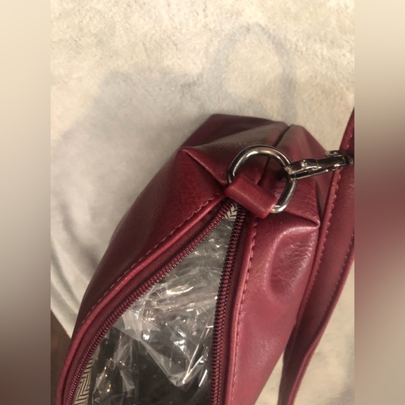 As New-Burgundy-Red Vegan Leather” Black Caviar” cross body handbag - Picture 7 of 16